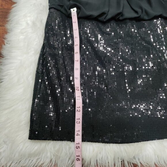 Jessica McClintock Womens 12 Pleated Sequins Blouson Cocktail Mini Dress Black - Picture 13 of 13